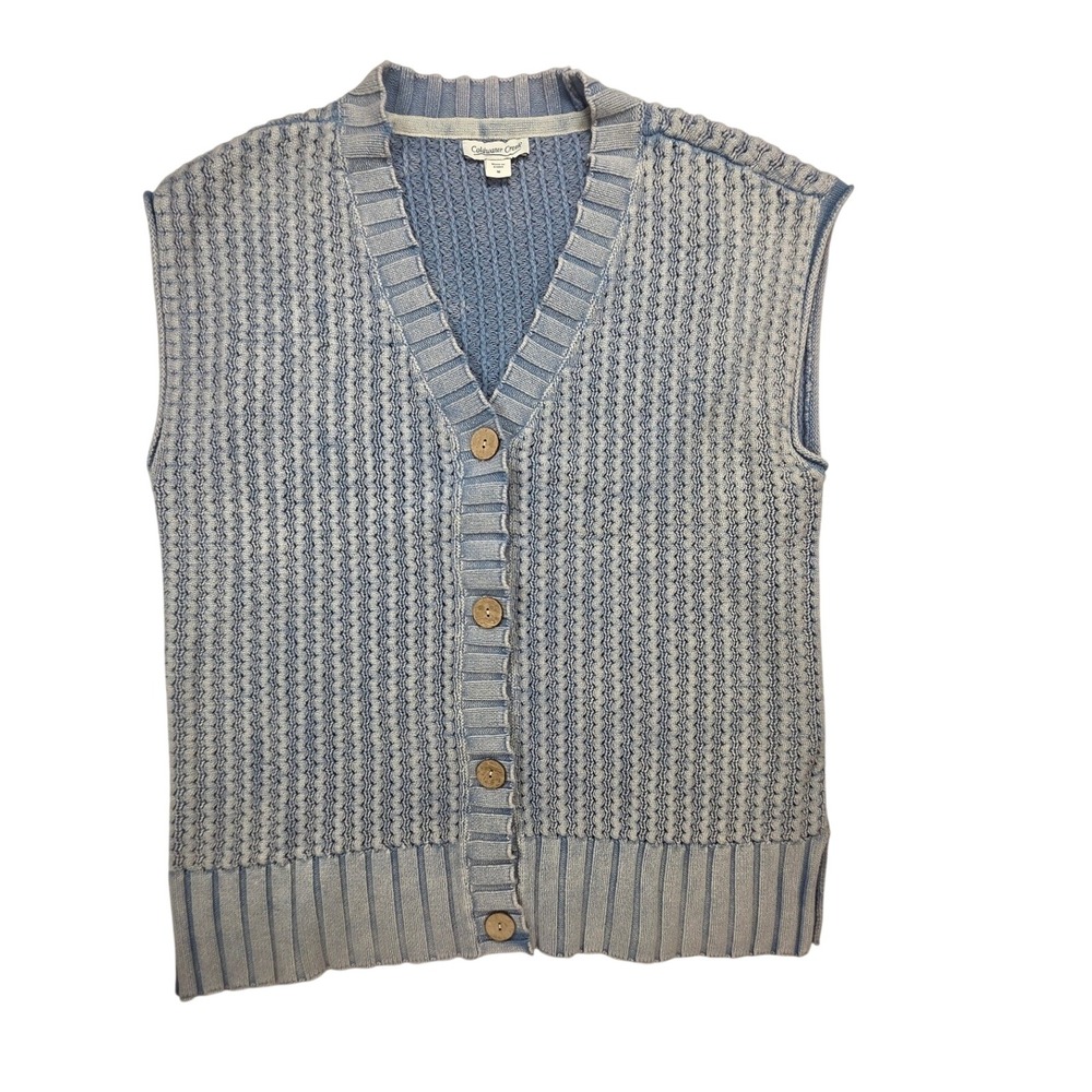 Coldwater Creek Acid Blue Cable Knit Sleeveless Button Vest V-neck Men M Grandpa